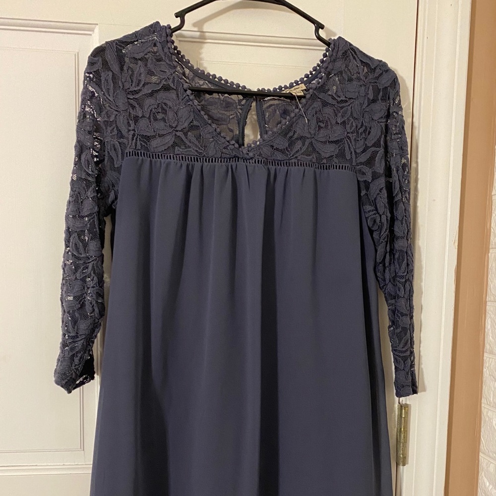 3/4 lace sleeve Lined Shift Dress